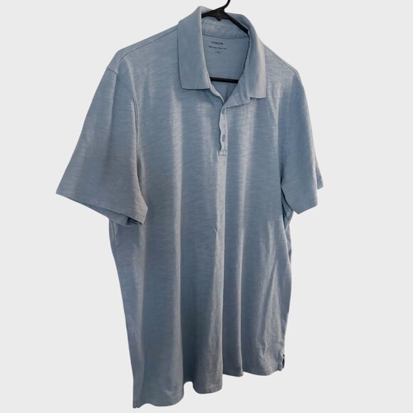 Vince Short-Sleeve Cotton Slub Polo Shirt Blue Men's Size Large 100% Cotton - Picture 3 of 10
